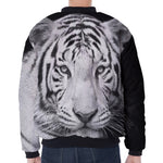 Monochrome White Bengal Tiger Print Zip Sleeve Bomber Jacket