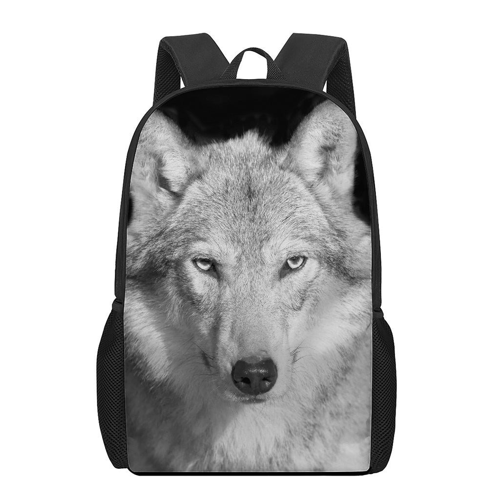 Monochrome Wolf Print 17 Inch Backpack