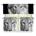 Monochrome Wolf Print 3 Piece Kitchen Curtains