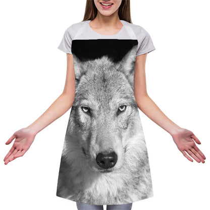 Monochrome Wolf Print Adjustable Apron