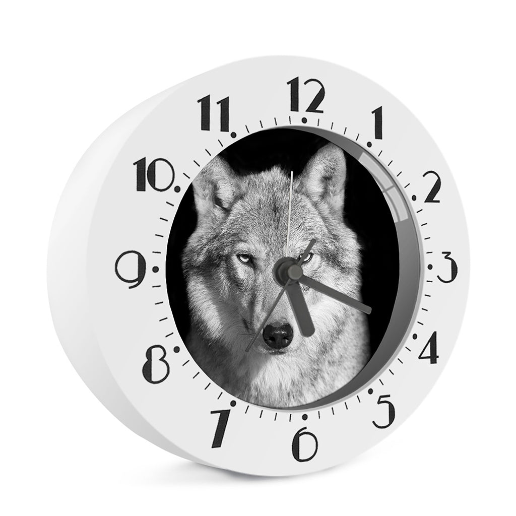 Monochrome Wolf Print Alarm Clock