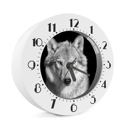 Monochrome Wolf Print Alarm Clock