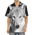Monochrome Wolf Print Aloha Shirt