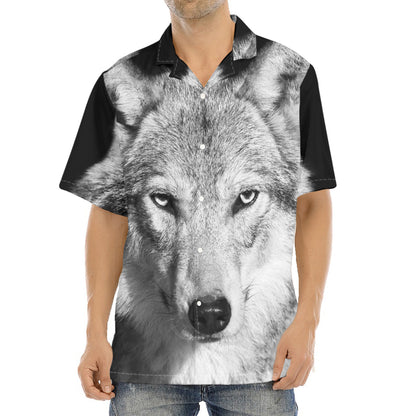 Monochrome Wolf Print Aloha Shirt