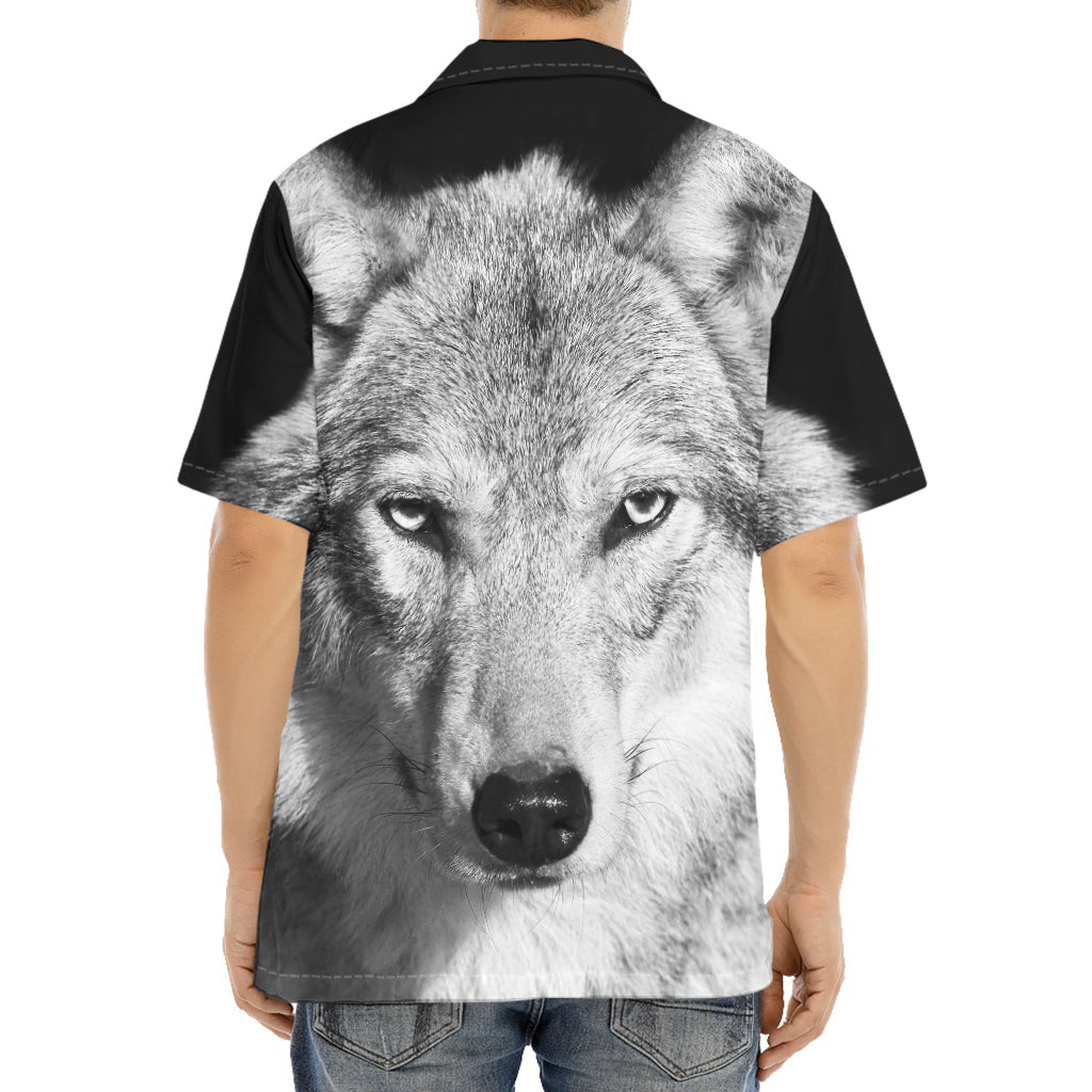 Monochrome Wolf Print Aloha Shirt