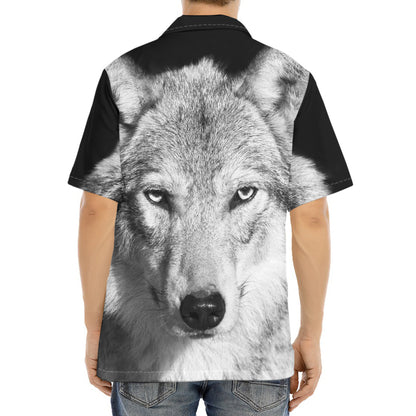 Monochrome Wolf Print Aloha Shirt