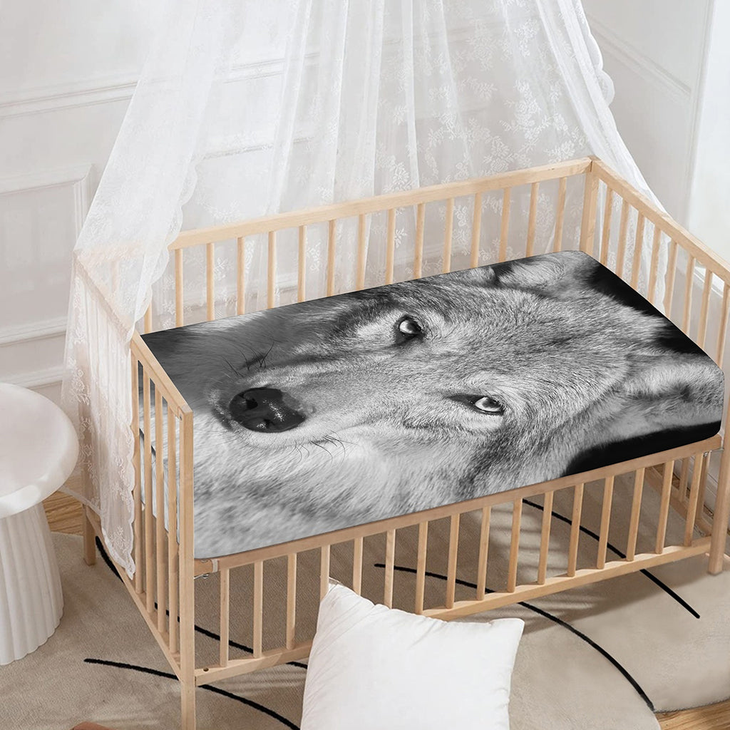 Monochrome Wolf Print Baby Crib Sheet
