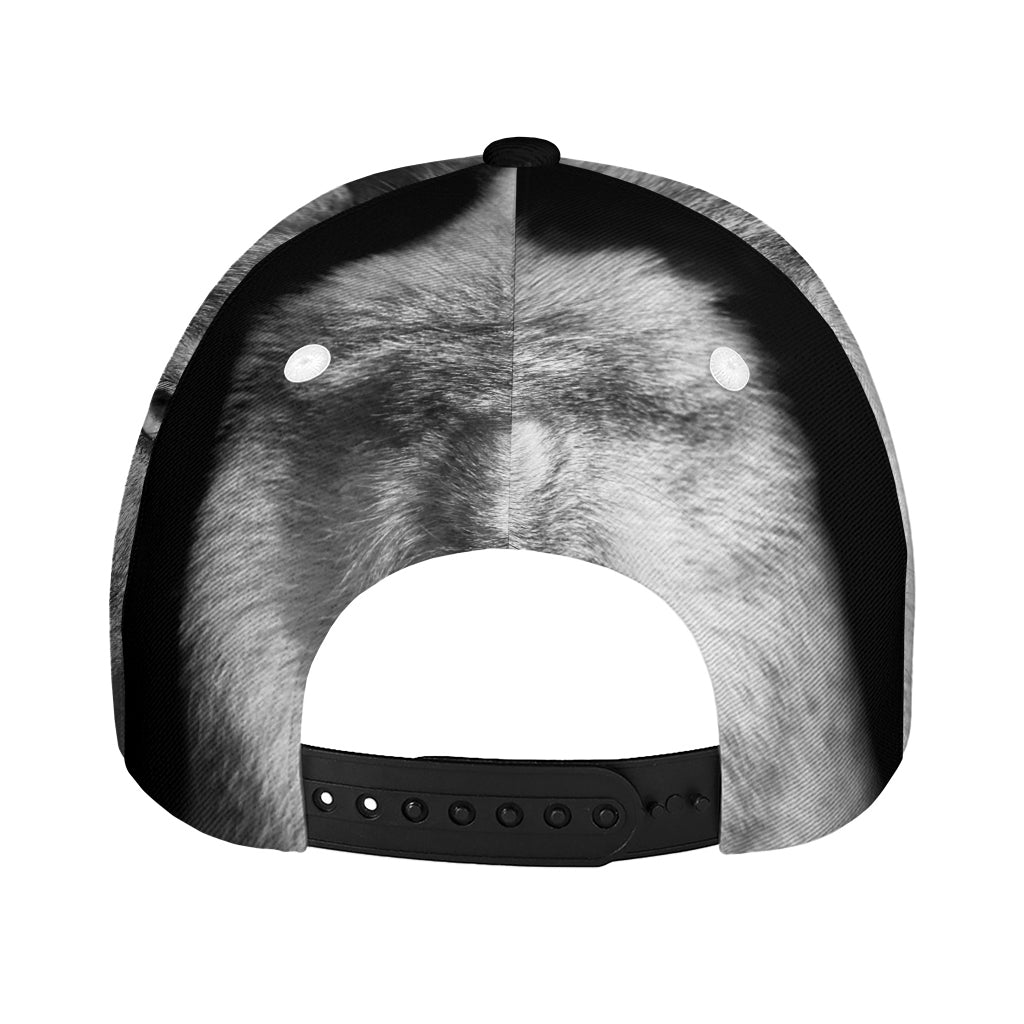 Monochrome Wolf Print Baseball Cap
