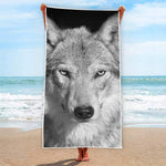Monochrome Wolf Print Beach Towel