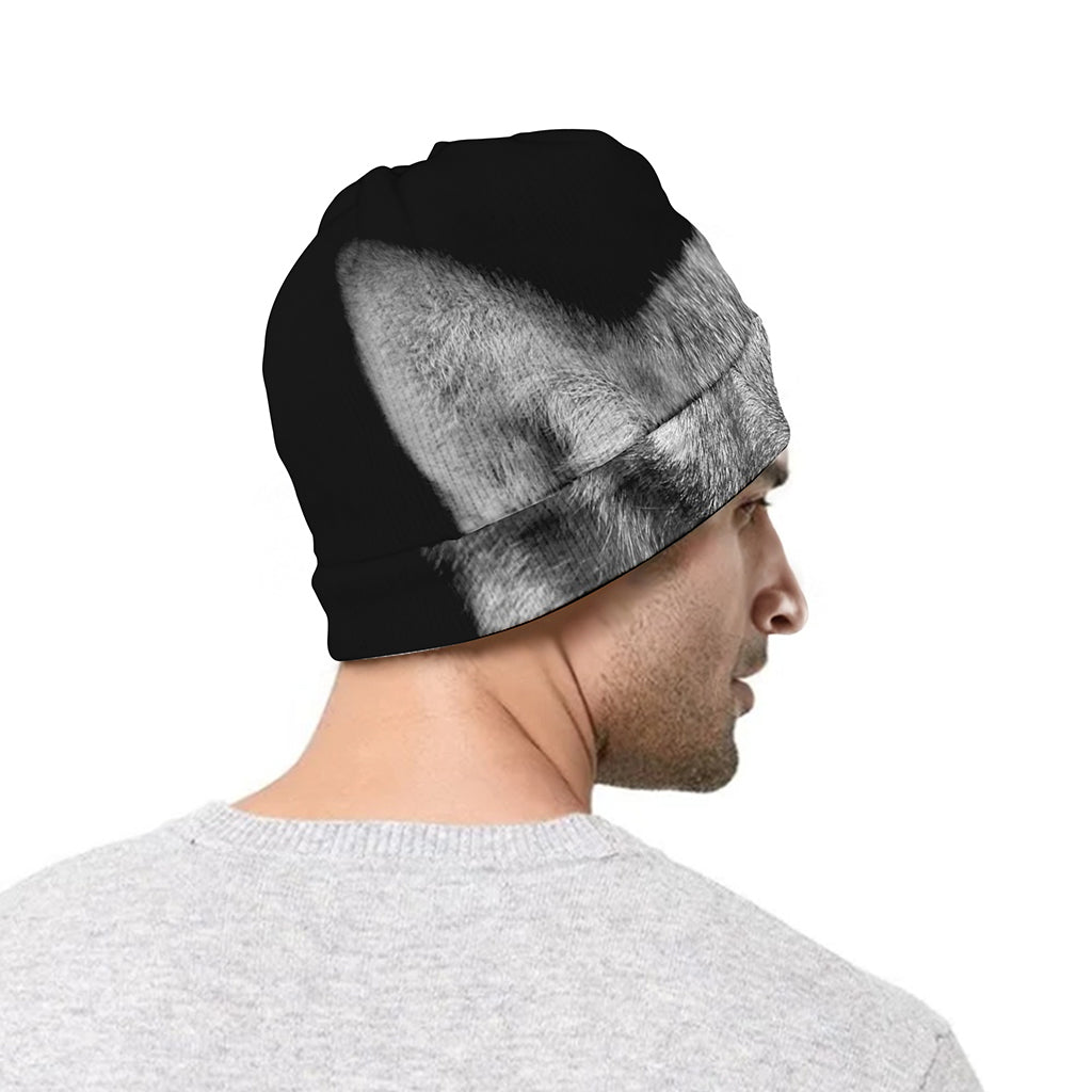 Monochrome Wolf Print Beanie