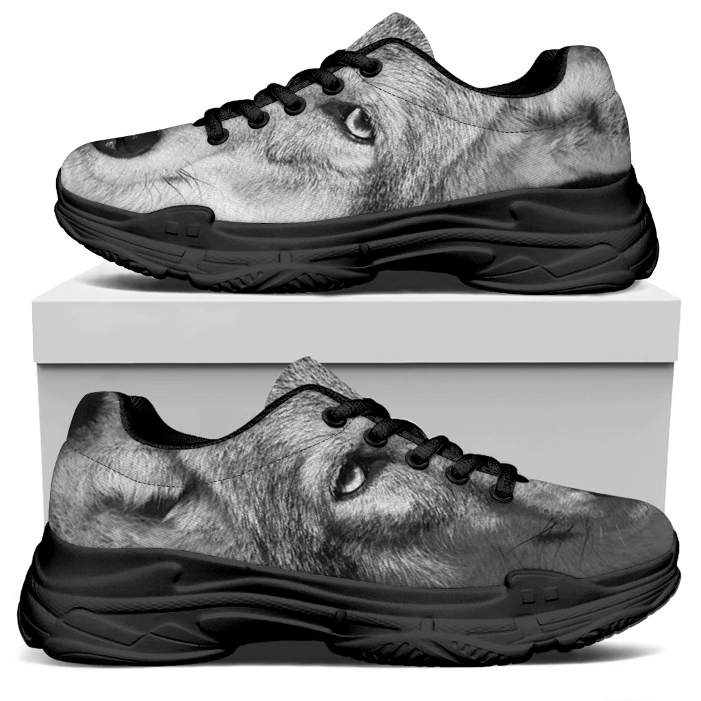Monochrome Wolf Print Black Chunky Shoes