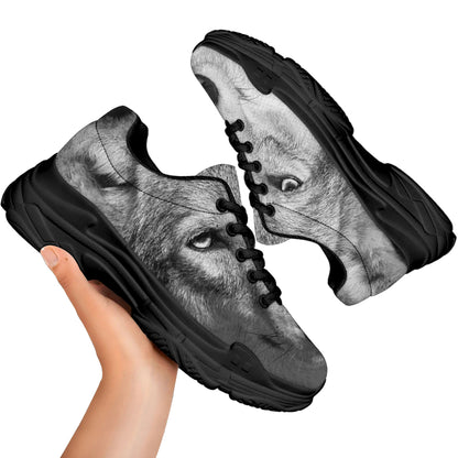Monochrome Wolf Print Black Chunky Shoes