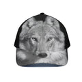 Monochrome Wolf Print Black Mesh Trucker Hat