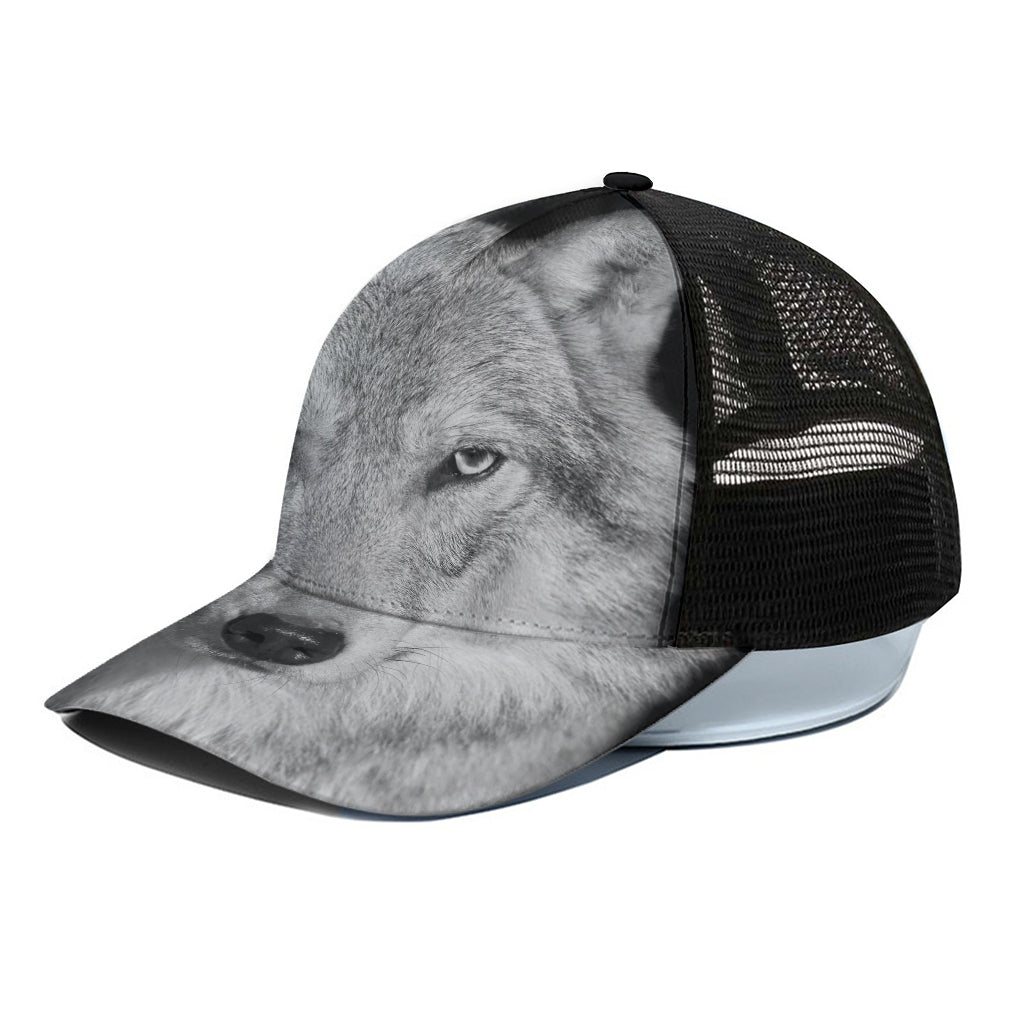 Monochrome Wolf Print Black Mesh Trucker Cap