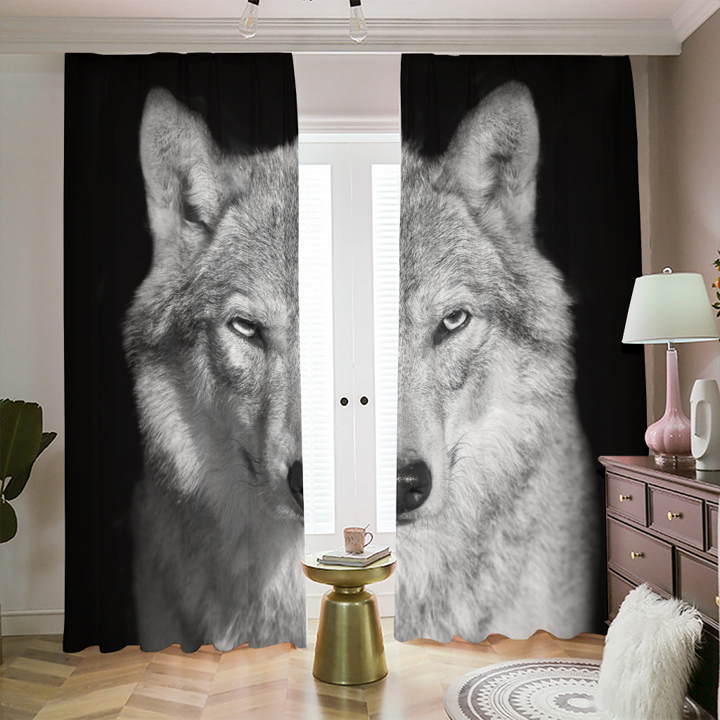 Monochrome Wolf Print Blackout Pencil Pleat Curtains