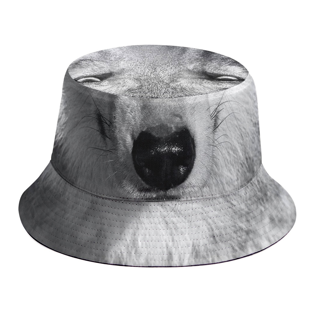Monochrome Wolf Print Bucket Hat