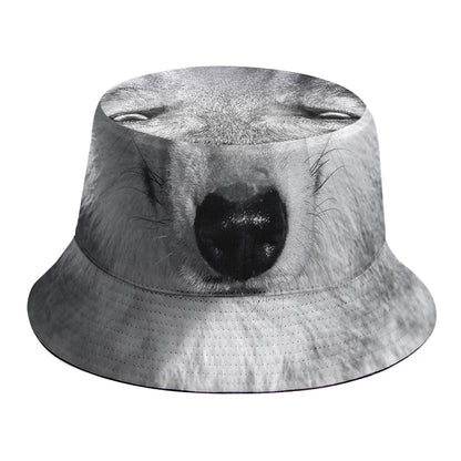 Monochrome Wolf Print Bucket Hat