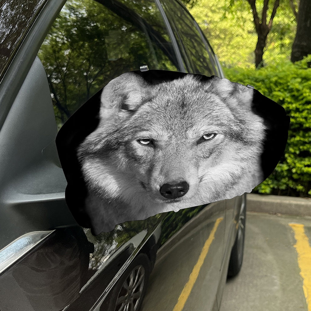 Monochrome Wolf Print Car Side Mirror Covers