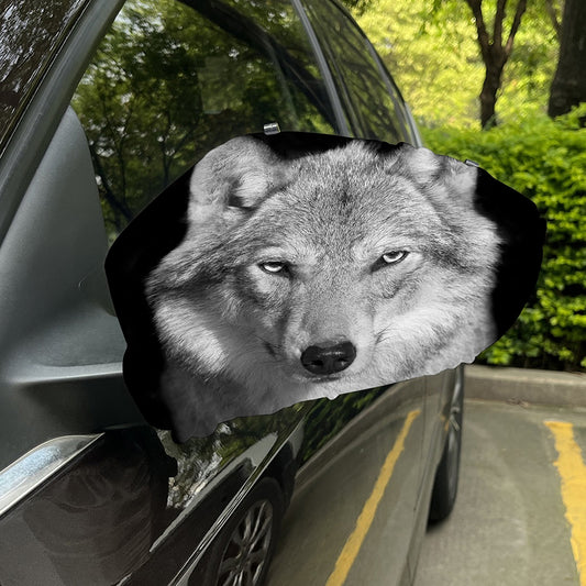 Monochrome Wolf Print Car Side Mirror Covers