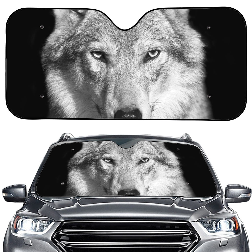 Monochrome Wolf Print Car Windshield Sun Shade