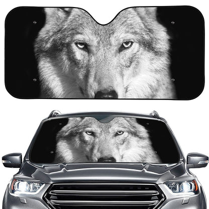Monochrome Wolf Print Car Windshield Sun Shade