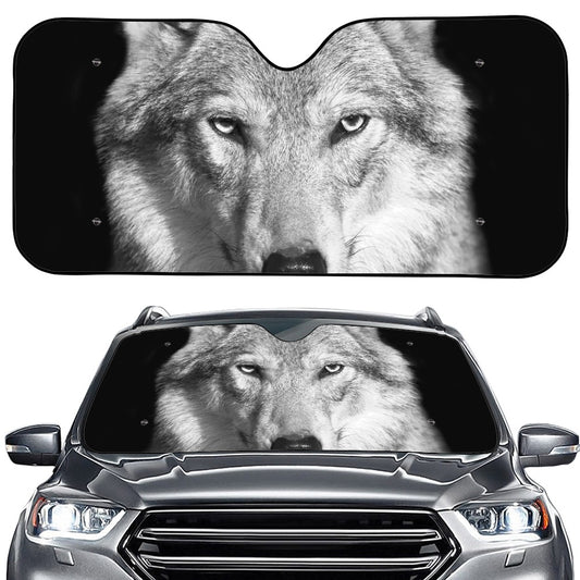 Monochrome Wolf Print Car Windshield Sun Shade