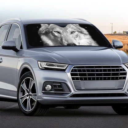 Monochrome Wolf Print Car Windshield Sun Shade
