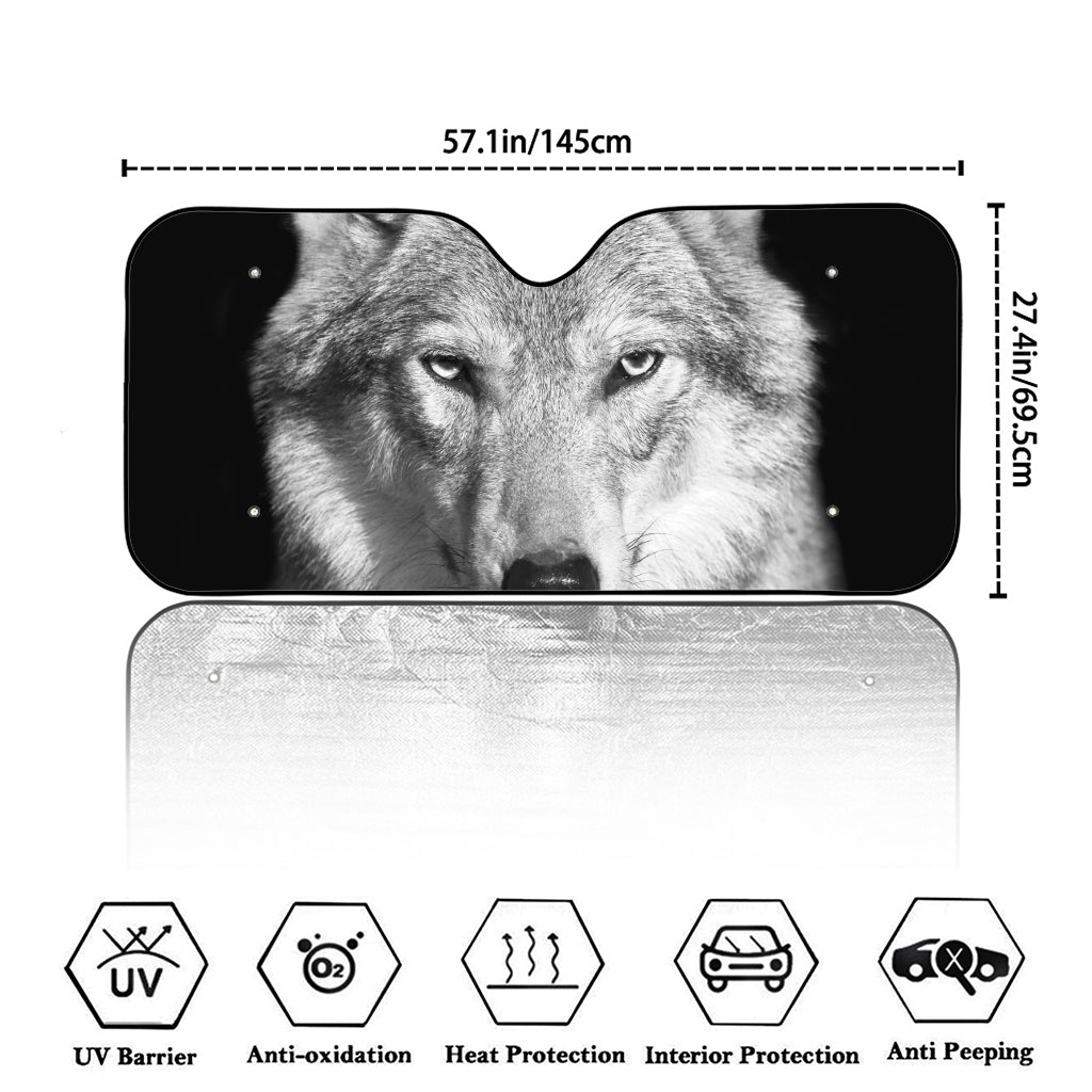 Monochrome Wolf Print Car Windshield Sun Shade