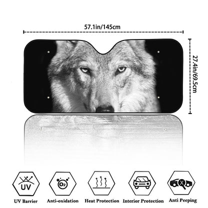 Monochrome Wolf Print Car Windshield Sun Shade