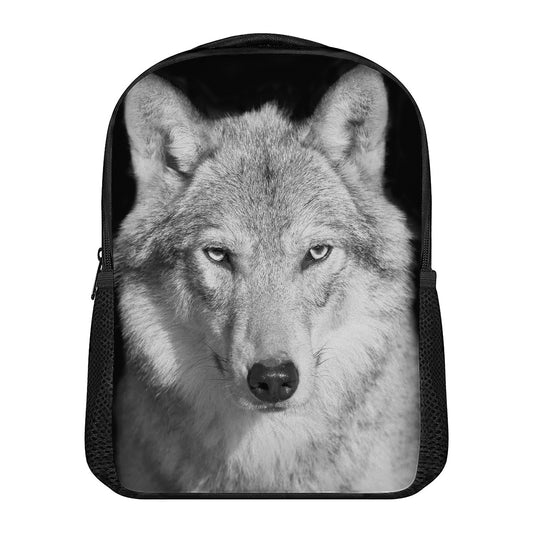 Monochrome Wolf Print Casual Backpack