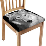 Monochrome Wolf Print Chair Cushion Cover