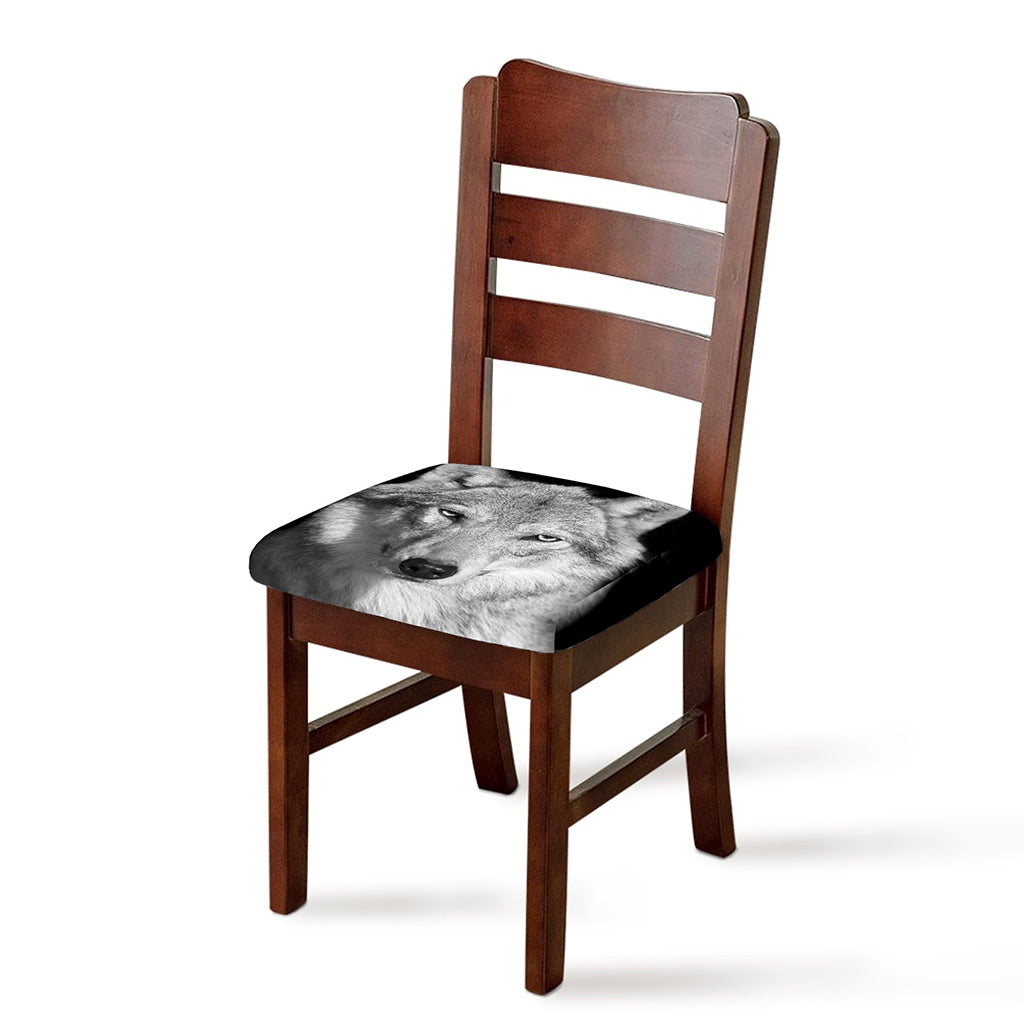 Monochrome Wolf Print Chair Cushion Cover