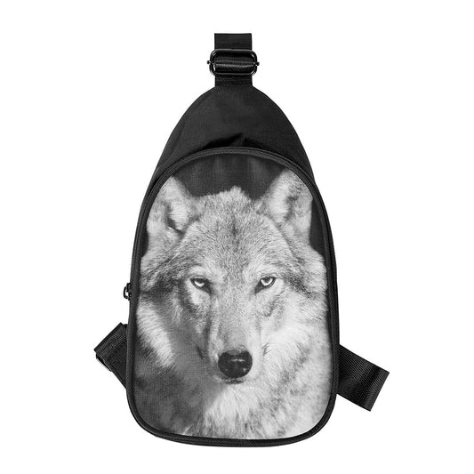 Monochrome Wolf Print Chest Bag