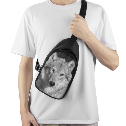 Monochrome Wolf Print Chest Bag