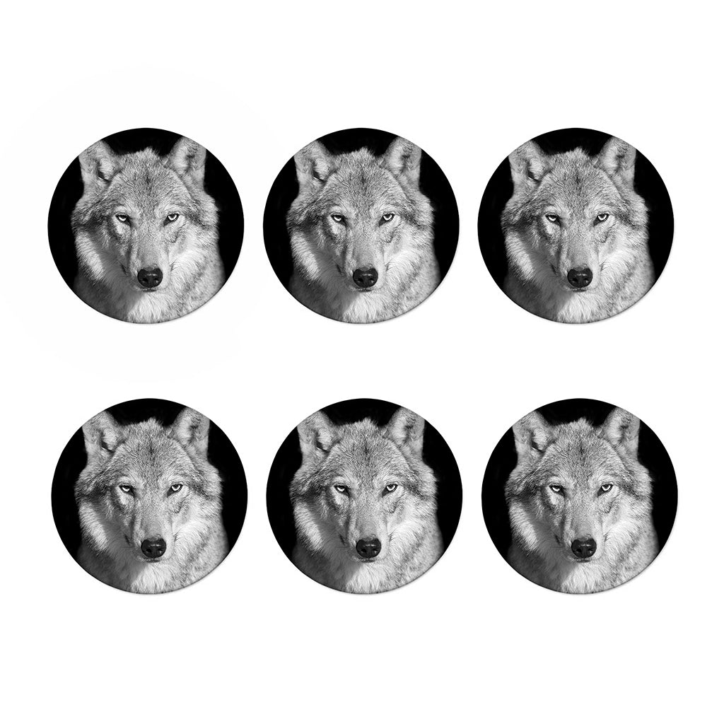 Monochrome Wolf Print Coaster Set