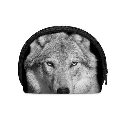 Monochrome Wolf Print Coin Purse