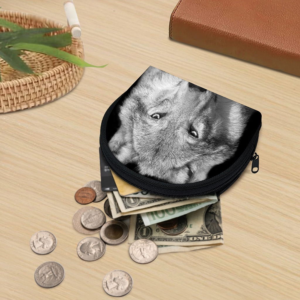 Monochrome Wolf Print Coin Purse