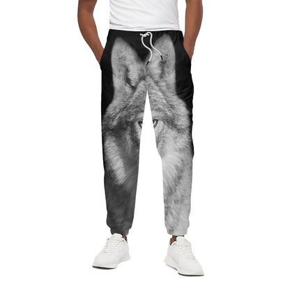 Monochrome Wolf Print Cotton Pants