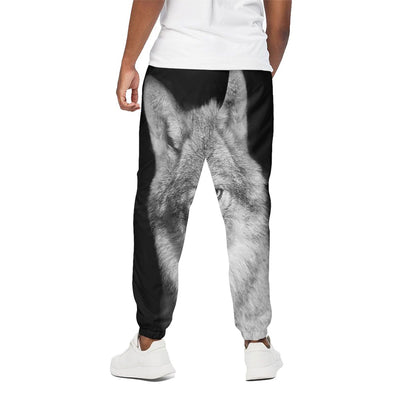Monochrome Wolf Print Cotton Pants