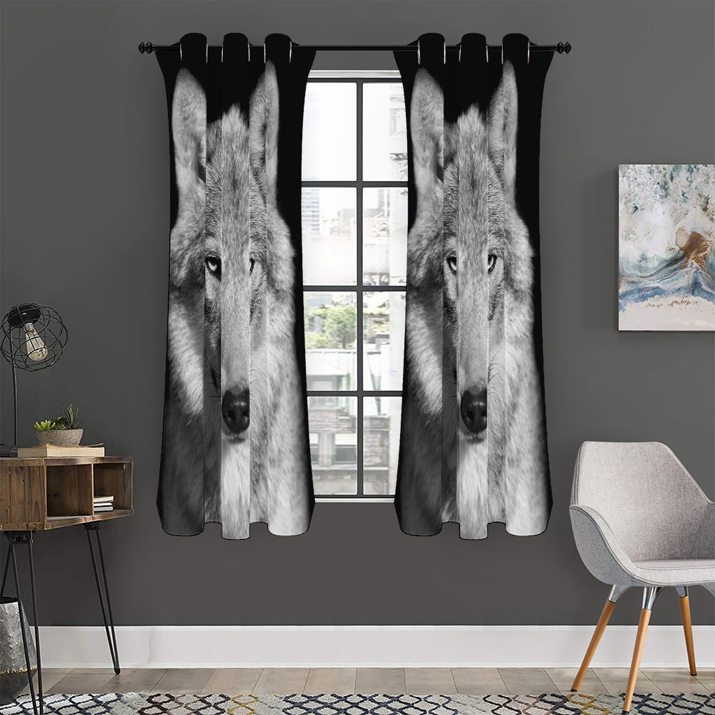 Monochrome Wolf Print Curtain