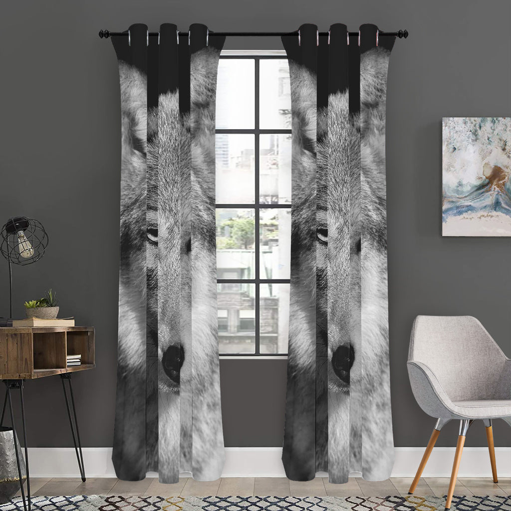 Monochrome Wolf Print Curtain