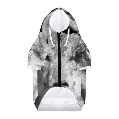 Monochrome Wolf Print Dog Zip Up Hoodie