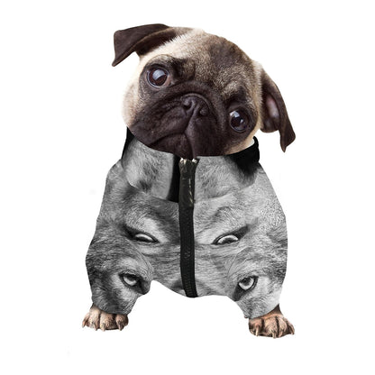 Monochrome Wolf Print Dog Zip Up Jacket