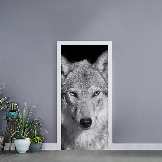Monochrome Wolf Print Door Sticker