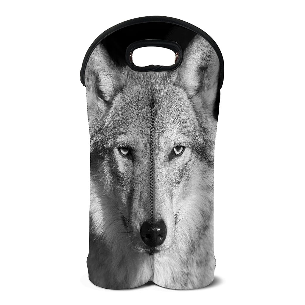 Monochrome Wolf Print Double Neoprene Wine Tote