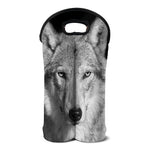 Monochrome Wolf Print Double Neoprene Wine Tote