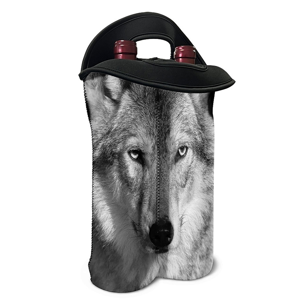Monochrome Wolf Print Double Neoprene Wine Tote