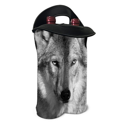 Monochrome Wolf Print Double Neoprene Wine Tote