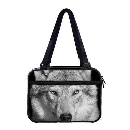 Monochrome Wolf Print Double Strap Bible Bag