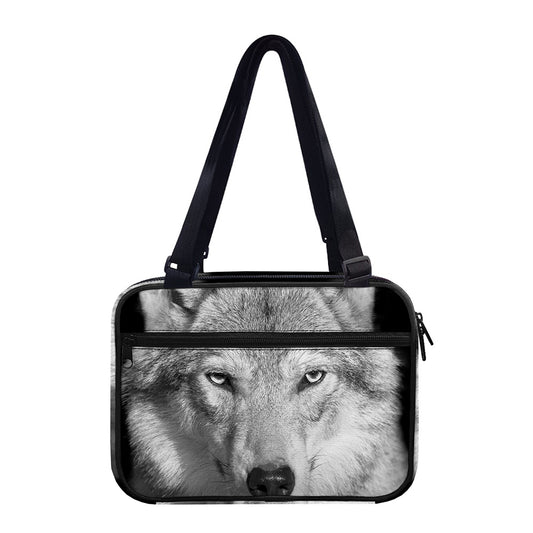 Monochrome Wolf Print Double Strap Bible Bag